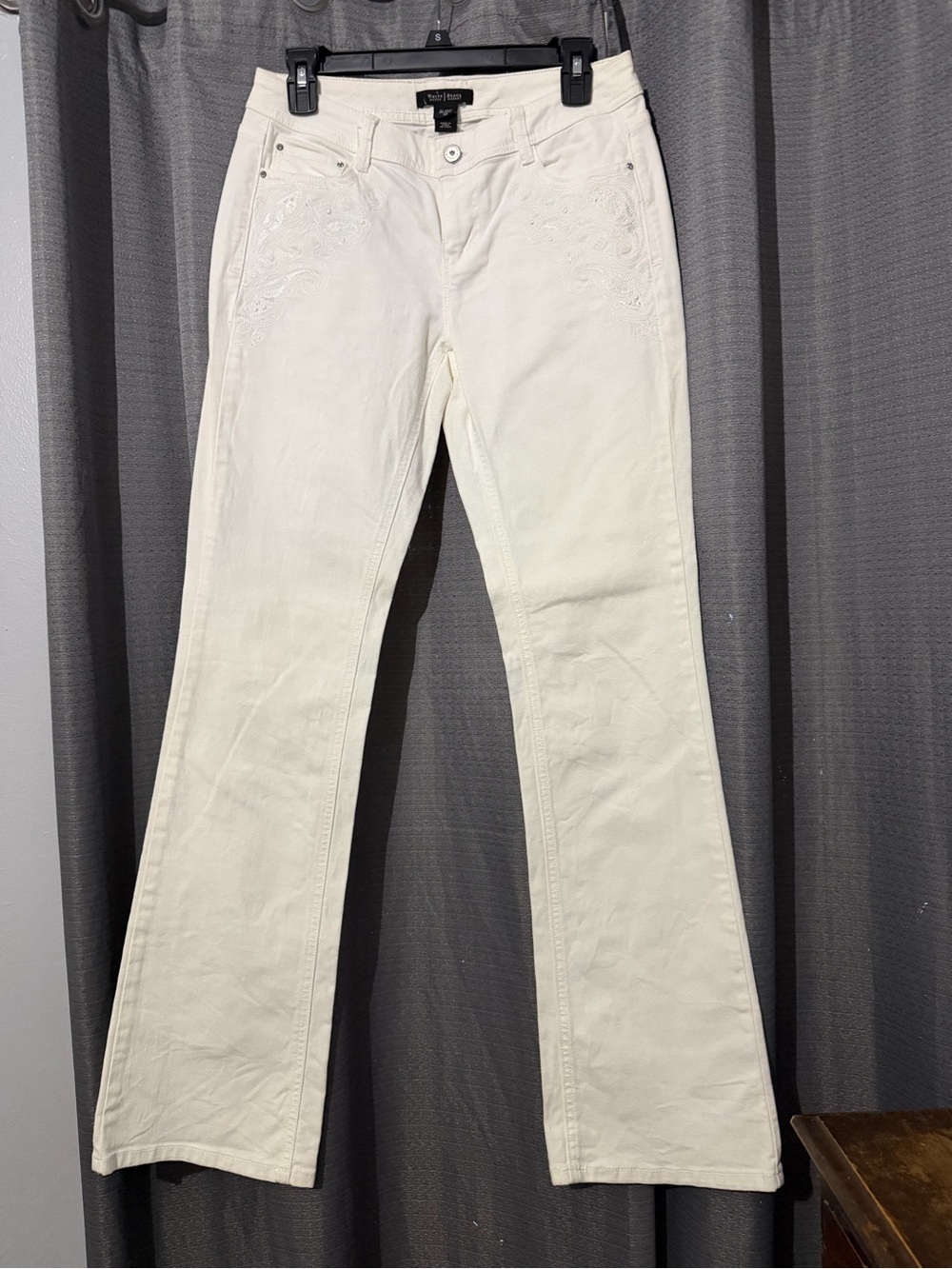 White House Black Market Cream Embroidered Wide-Leg Jeans